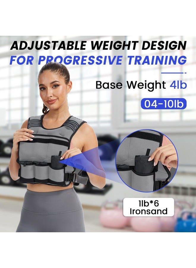 VBSD Adjustable Weighted Vest for Women Men 4-10LB Vest with 6 Ironsand Weights Body Weight Vest with Reflective Strip for Running Walking Strength Training Workouts Grey - Image 5