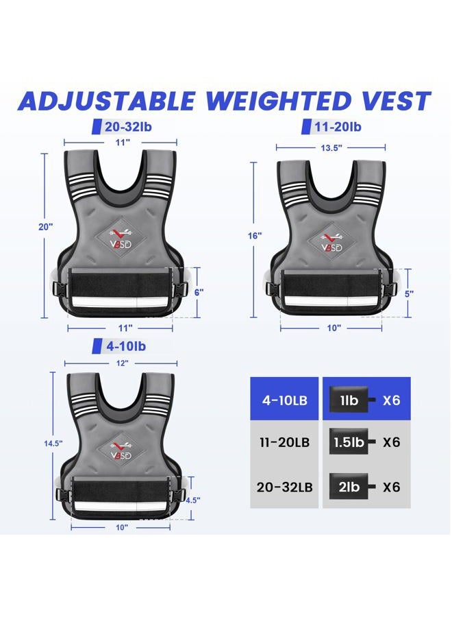 VBSD Adjustable Weighted Vest for Women Men 4-10LB Vest with 6 Ironsand Weights Body Weight Vest with Reflective Strip for Running Walking Strength Training Workouts Grey - Image 4