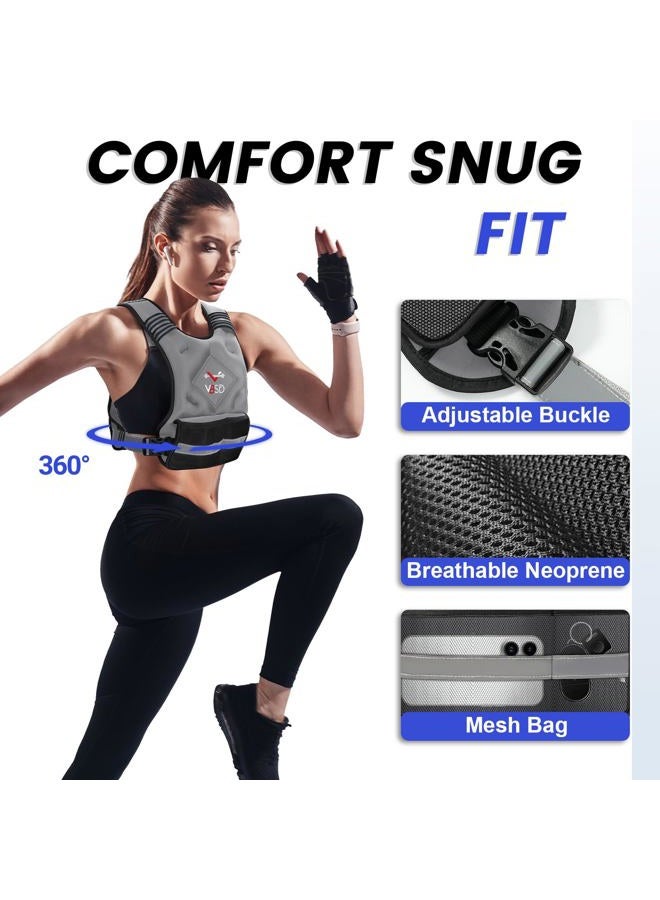 VBSD Adjustable Weighted Vest for Women Men 4-10LB Vest with 6 Ironsand Weights Body Weight Vest with Reflective Strip for Running Walking Strength Training Workouts Grey - Image 2
