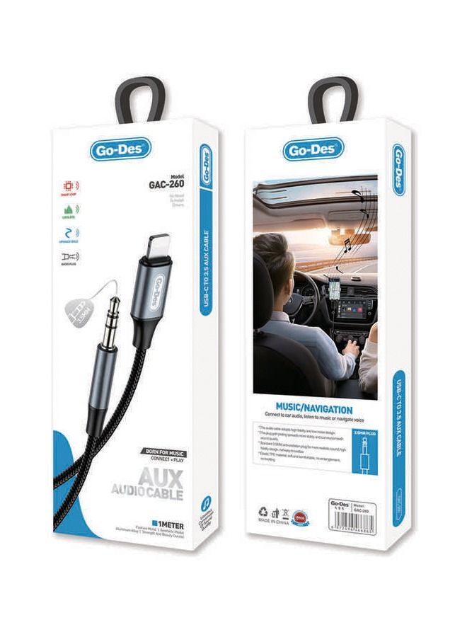 Go-Des Lightning to 3.5 Male Aux Audio Cable GAC-260 - أسود - Image 1
