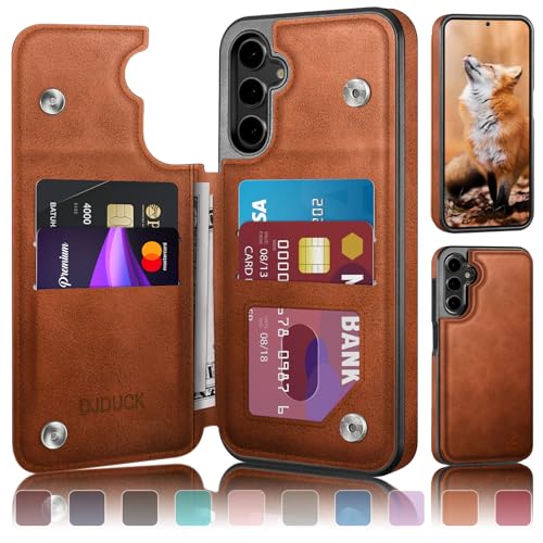 DJDUCK Designed for Samsung Galaxy S25 FE Case Wallet with Card Holder, [Magnetic Clasp Cover] [RFID Blocking Leather Protection] Shockproof Women Men Cases for Samsung S25 FE Light Brown - Image 1