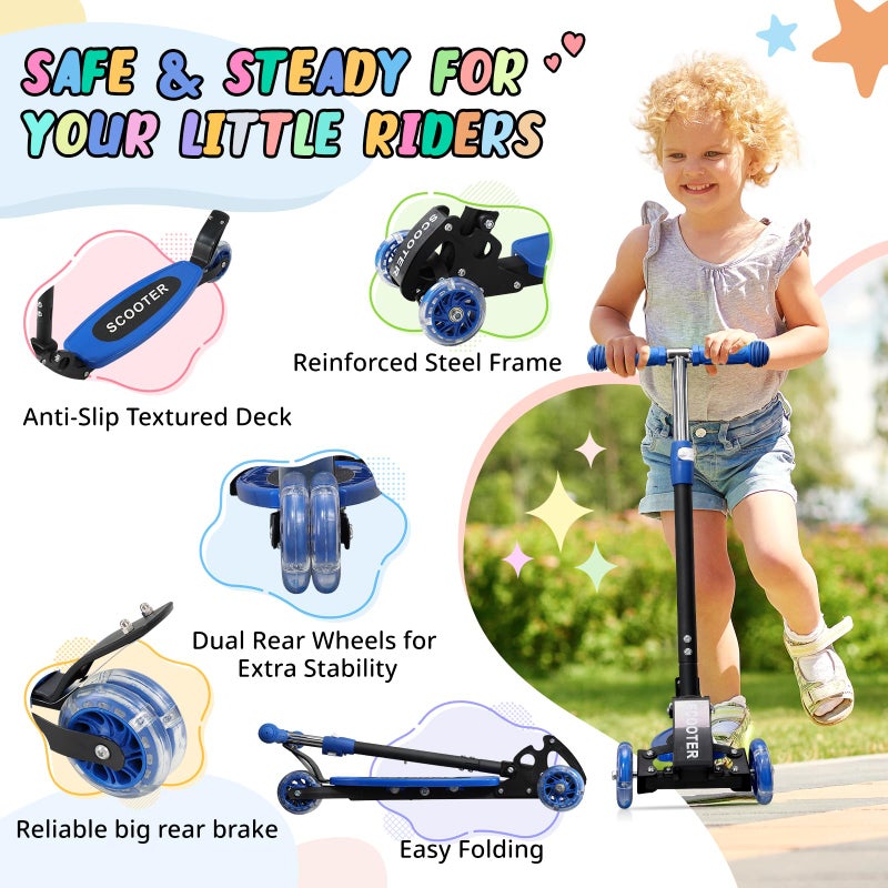 Wefaith Kick Scooter for Kids 3-7 Age - Three Wheel Light Up Scooters, Lean to Steer,Foldable,Stable Dual Rear Wheels, Adjustable Height, for 3-5,5-7 Year Old Girls Boys Up to 120 Lbs - Image 2