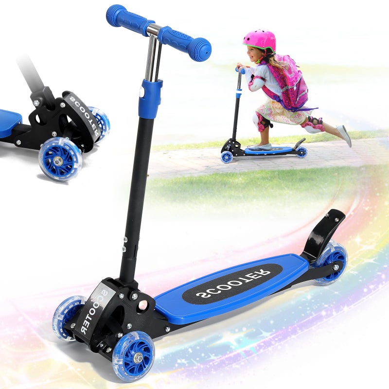 Wefaith Kick Scooter for Kids 3-7 Age - Three Wheel Light Up Scooters, Lean to Steer,Foldable,Stable Dual Rear Wheels, Adjustable Height, for 3-5,5-7 Year Old Girls Boys Up to 120 Lbs - Image 1