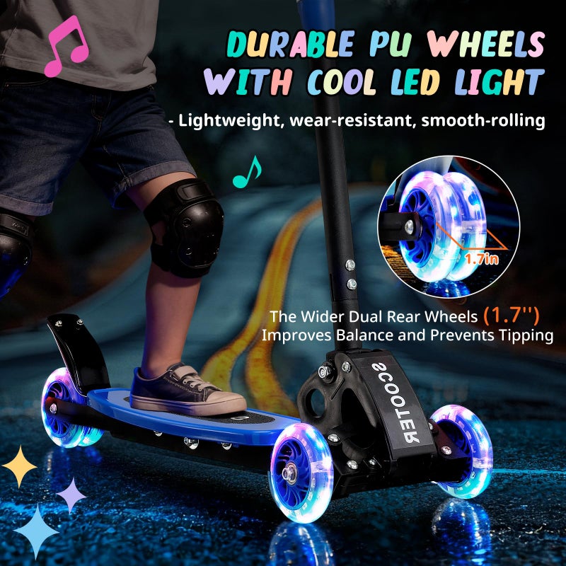 Wefaith Kick Scooter for Kids 3-7 Age - Three Wheel Light Up Scooters, Lean to Steer,Foldable,Stable Dual Rear Wheels, Adjustable Height, for 3-5,5-7 Year Old Girls Boys Up to 120 Lbs - Image 5