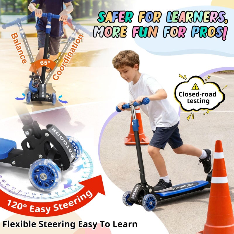 Wefaith Kick Scooter for Kids 3-7 Age - Three Wheel Light Up Scooters, Lean to Steer,Foldable,Stable Dual Rear Wheels, Adjustable Height, for 3-5,5-7 Year Old Girls Boys Up to 120 Lbs - Image 3