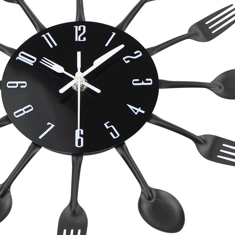 Timelike Kitchen Wall Clock, 3D Removable Modern Creative Cutlery Kitchen Spoon Fork Wall Clock Mirror Wall Decal Wall Sticker Room Home Decoration (Black) - Image 5