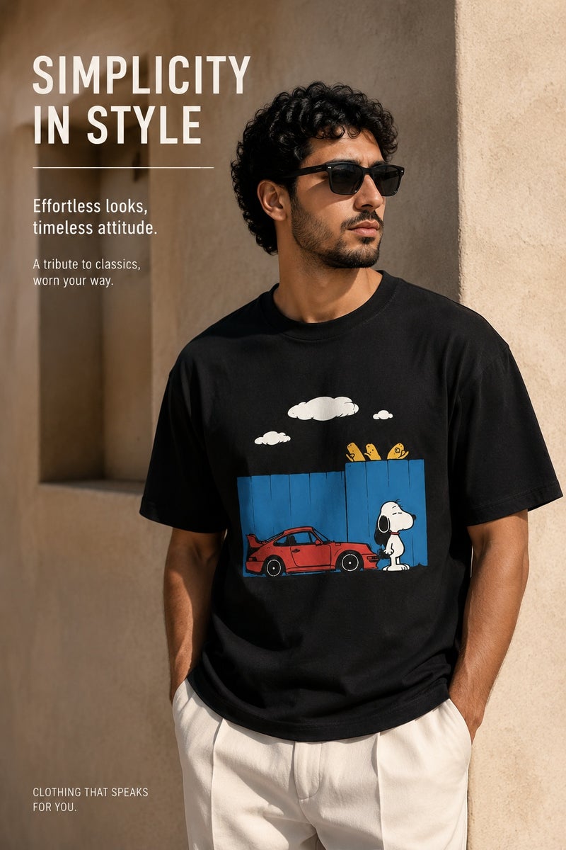 Men's Black Snoopy Graphic T-Shirt Casual Short Sleeve Crew Neck Streetwear Tee - Image 5