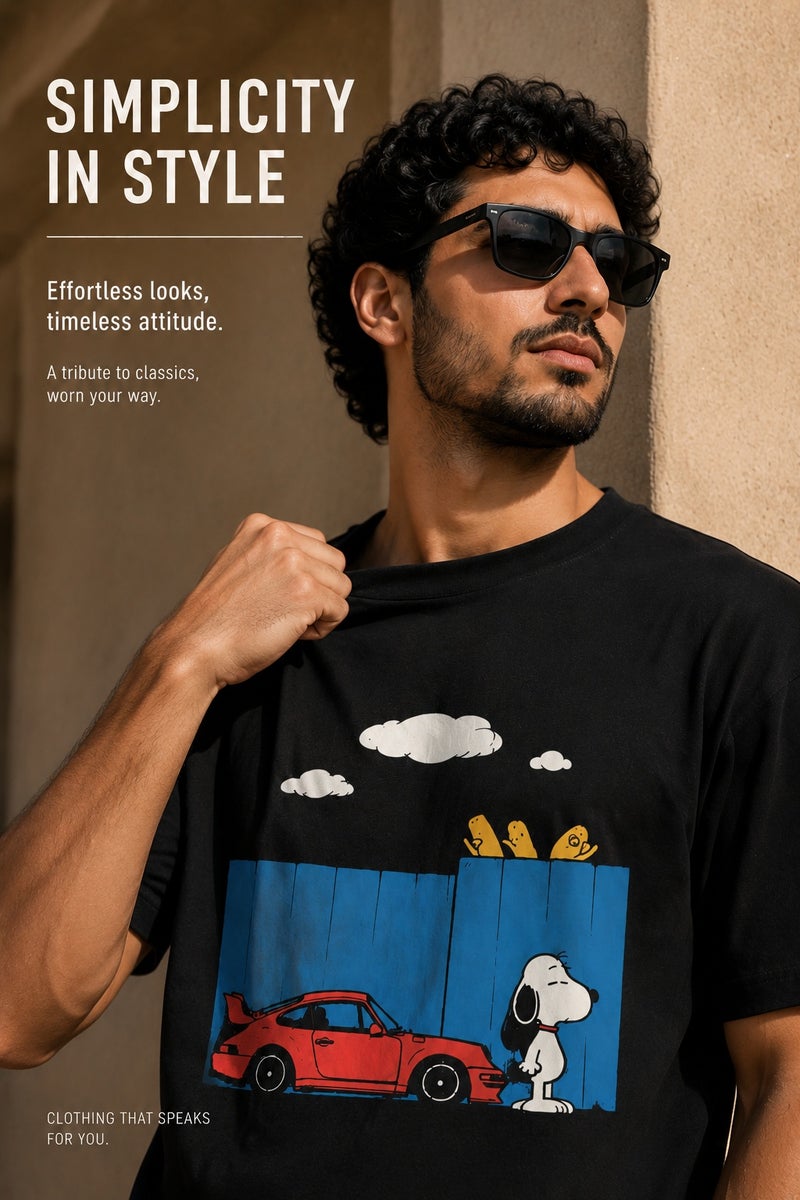 Men's Black Snoopy Graphic T-Shirt Casual Short Sleeve Crew Neck Streetwear Tee - Image 1