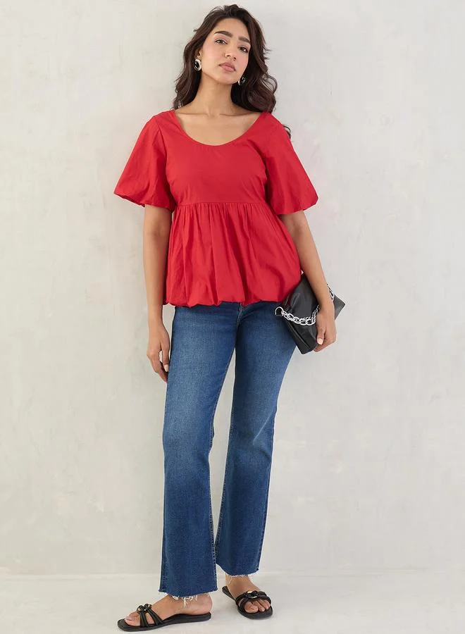 Femmella Femmella Red Poplin Peplum Hem Top