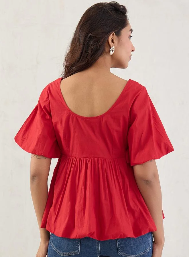 Femmella Femmella Red Poplin Peplum Hem Top