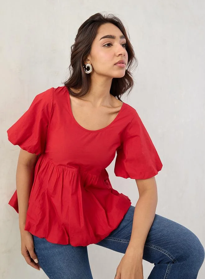Femmella Femmella Red Poplin Peplum Hem Top