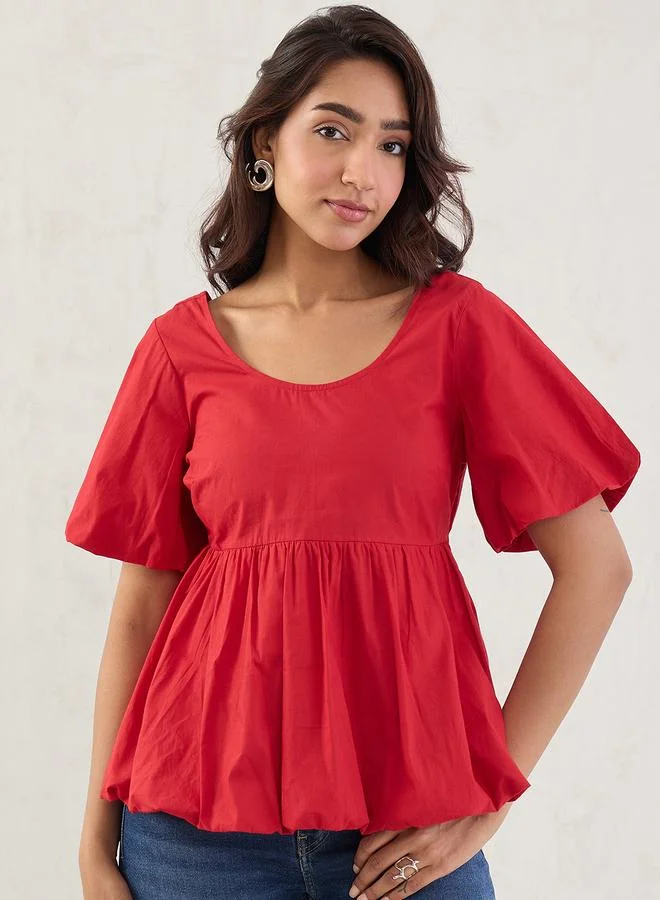 Femmella Femmella Red Poplin Peplum Hem Top