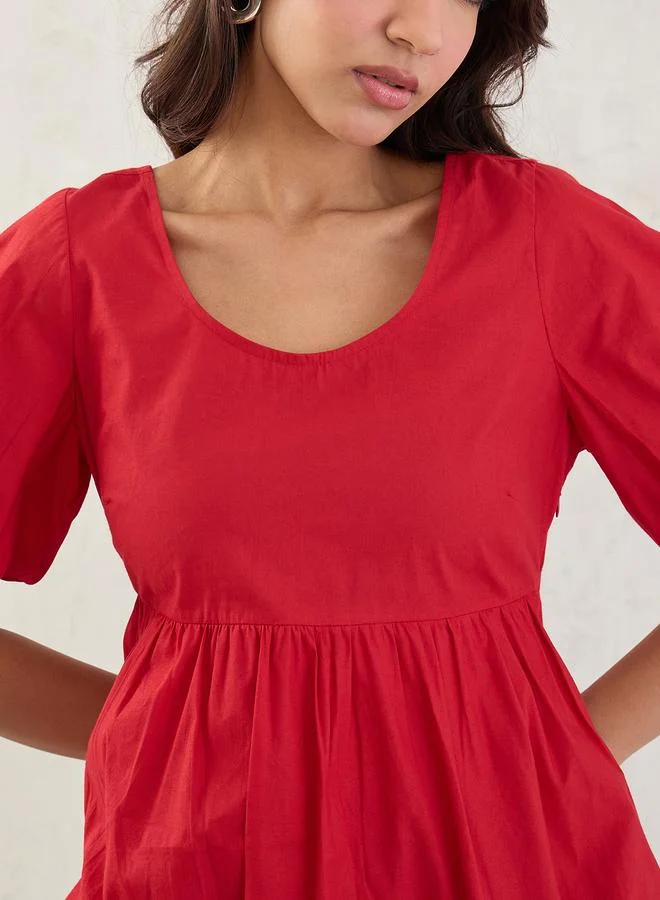 Femmella Femmella Red Poplin Peplum Hem Top