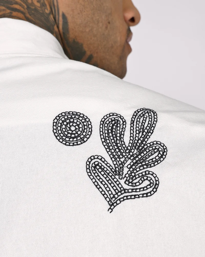 bewakoof  Men's White Embroidered Oversized Shirt for Men | Best Price UAE