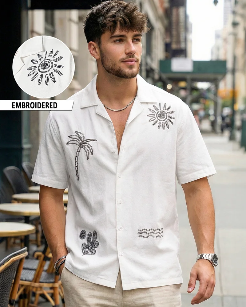 Men's White Embroidered Oversized Shirt