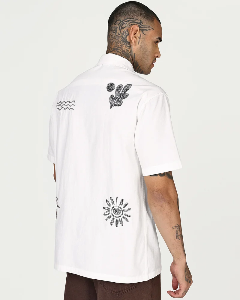 bewakoof  Men's White Embroidered Oversized Shirt for Men | Best Price UAE
