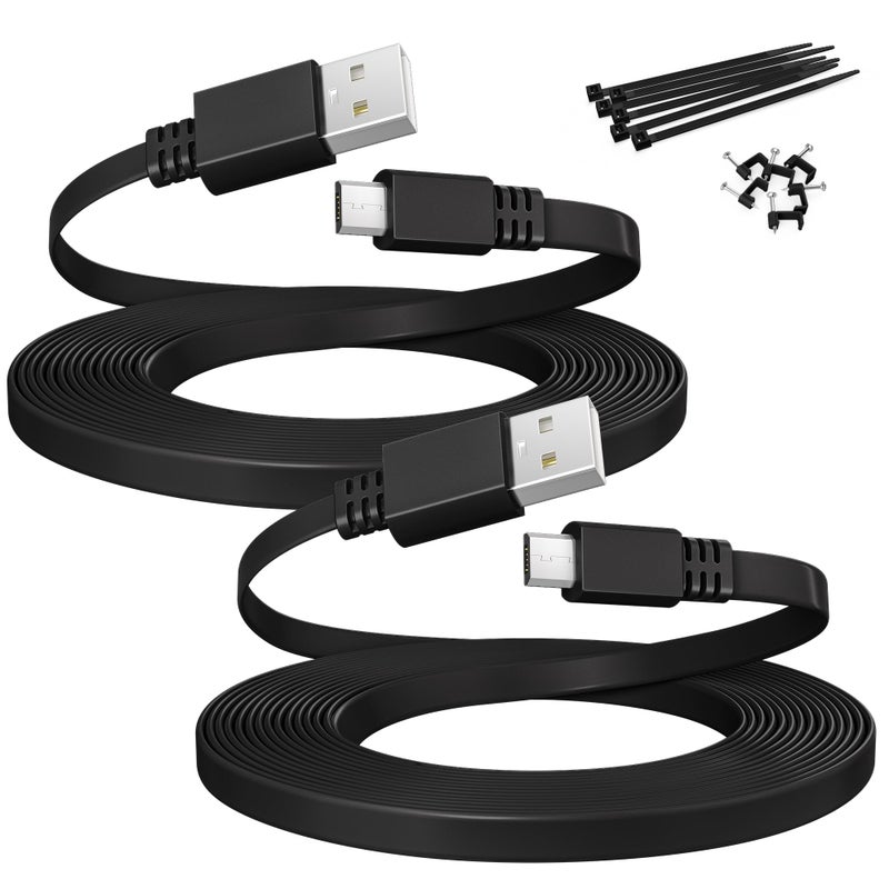 Itramax Micro USB Extension Cable 20FT 2Pack,Flat USB to Micro Long Charging Power Extender Cord Wire Replacement for Security Camera,Blink Mini/XT/XT2/Outdoor 3,25,Wyze Cam v4/Pan v3,Ring,Arlo,eufy - Image 1