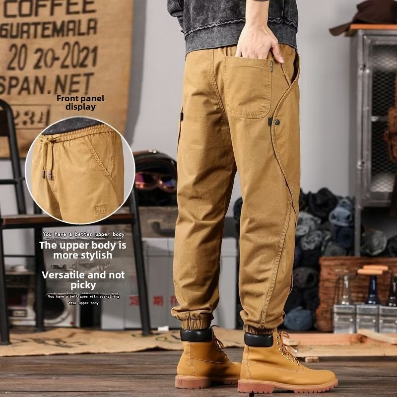 Generic Spring New Style Functional Style Simple Fashion Workwear Trousers Mens Trendy Solid Color All-match Trendy Leg-toe Sports Trousers Black - Image 5