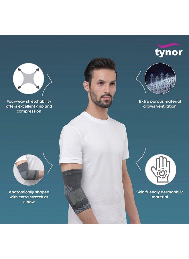 Tynor Tynor Elbow Support, for Joint Stability & Pain Relief | Breathable & Lightweight for Sports, Arthritis, Workout, Gym & Exercise | Easy Elbow Movement With Comfort | Pack of 1 (Grey, XL)  - Image 3