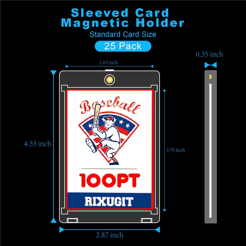 RIXUGIT 25-Pack Sleeved Card Magnetic Holders - 100pt Magnetic Card Case, Fits Sleeved Card First, One Touch Card Holder, Inner Size 2.63â€³Ã—3.70â€³, Clear Hard Case for Trading Cards, Sports Card, Games Cards - Image 2