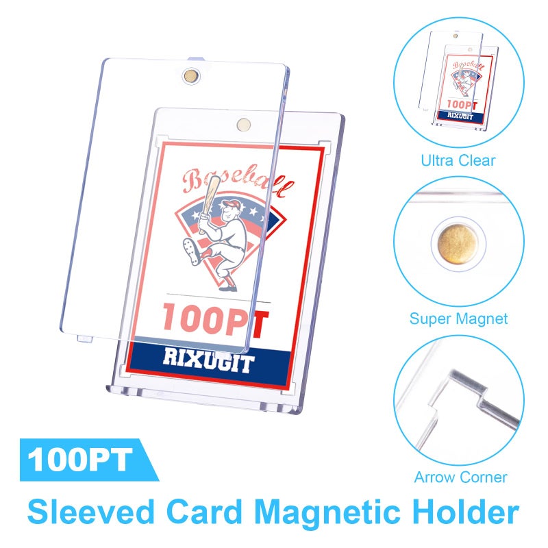 RIXUGIT 25-Pack Sleeved Card Magnetic Holders - 100pt Magnetic Card Case, Fits Sleeved Card First, One Touch Card Holder, Inner Size 2.63â€³Ã—3.70â€³, Clear Hard Case for Trading Cards, Sports Card, Games Cards - Image 3