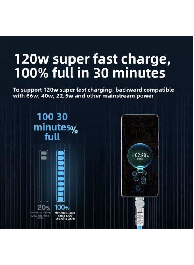 USB Cable Android Rotating With Light 500W Flash Charging Data Bold Fast For Huawei OPPO Glory-Color:500w Luminous Zinc Alloy 【blue】 Ladder - 1.05m Special Grade Copper Core Durable And Will Not Dam - Image 4