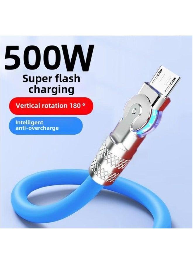 USB Cable Android Rotating With Light 500W Flash Charging Data Bold Fast For Huawei OPPO Glory-Color:500w Luminous Zinc Alloy 【blue】 Ladder - 1.05m Special Grade Copper Core Durable And Will Not Dam - Image 1