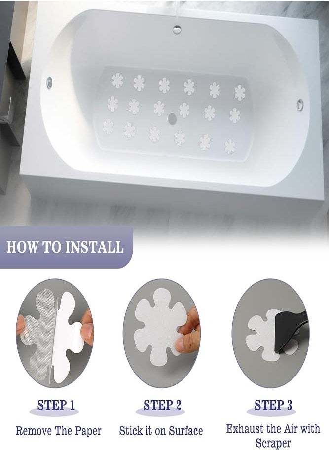 Oasisgalore 20 Pieces Non-Slip Bathroom Stickers with Premium Scraper Flower Shape Transparent Non Slip Stickers for Bathtub, Stairs, Ladders, Shower Floor and Kitchen  - Image 2