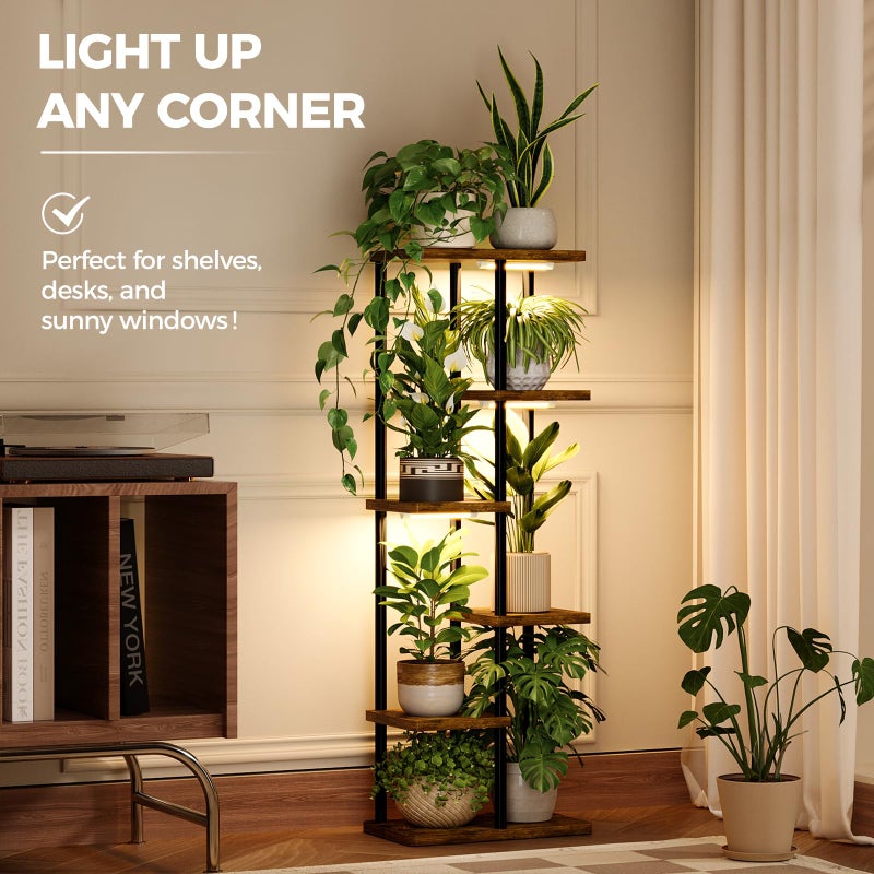 Bamworld Plant Shelf with Grow Light for Indoor Plants Corner 6 Tier Metal Plant Stand Wood Flower Stand for Home Living Room Decor Patio Decor - Image 4