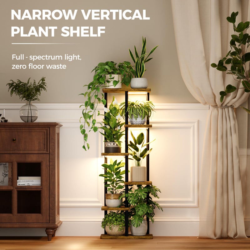Bamworld Plant Shelf with Grow Light for Indoor Plants Corner 6 Tier Metal Plant Stand Wood Flower Stand for Home Living Room Decor Patio Decor - Image 3