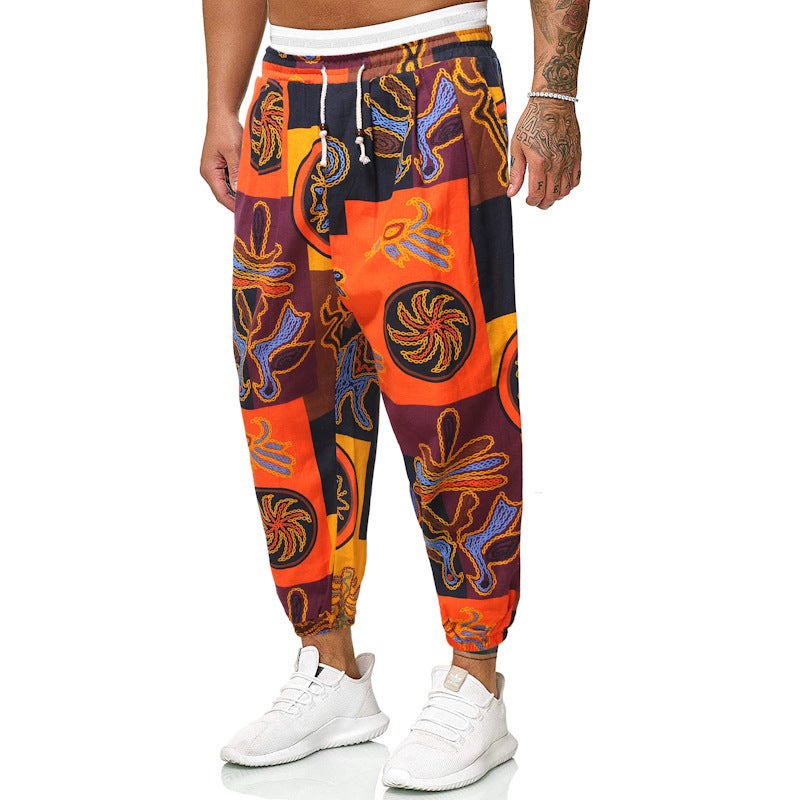 2021 spring and summer casual pants mens national wind cotton and linen loose tether mens harem pants linen bloomers wholesale Coffee  - Image 3