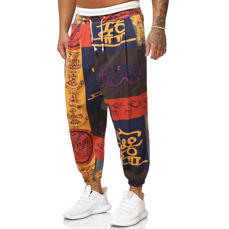 2021 spring and summer casual pants mens national wind cotton and linen loose tether mens harem pants linen bloomers wholesale Coffee  - Image 4