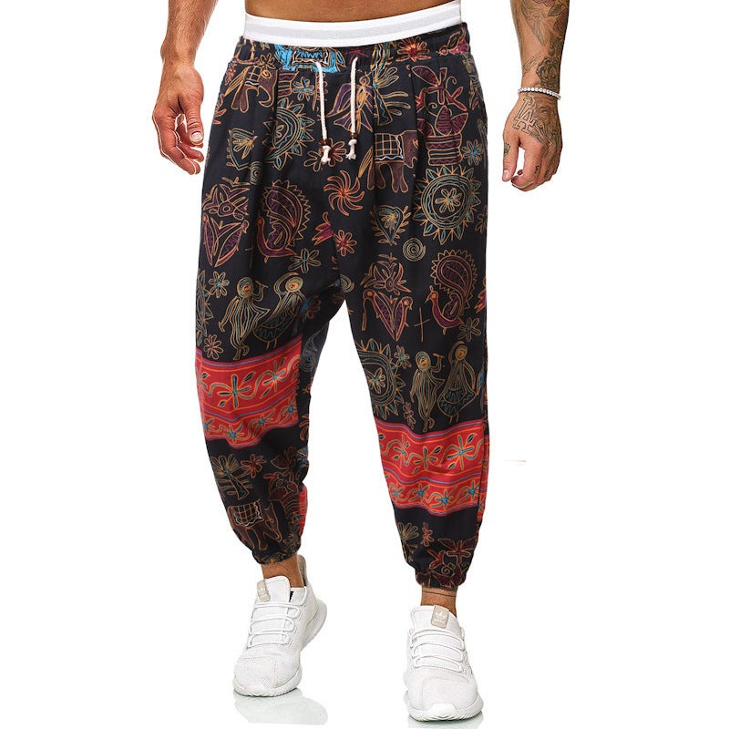 2021 spring and summer casual pants mens national wind cotton and linen loose tether mens harem pants linen bloomers wholesale Coffee  - Image 2