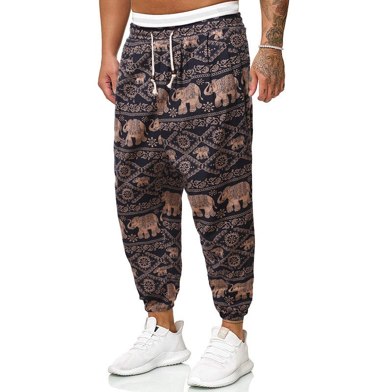2021 spring and summer casual pants mens national wind cotton and linen loose tether mens harem pants linen bloomers wholesale Coffee  - Image 1