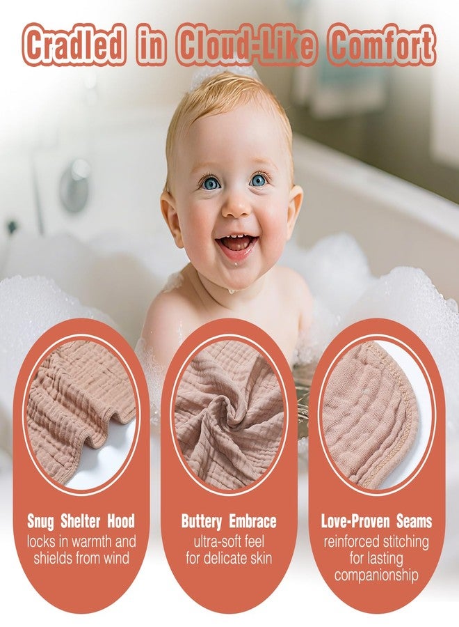 Seozio Muslin Hooded Baby Towels, 2 Pack 100% Cotton 32x32Inch Baby Bath Towel with Hood for Babies, Infant, Toddler, Soft and Absorbent Newborn Essential. (Light Bean Paste) - Image 5