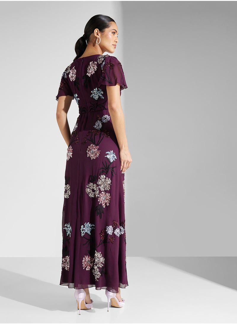 Maya Embellished Flutter Sleeve Side Slit Maxi Dress  - Image 2
