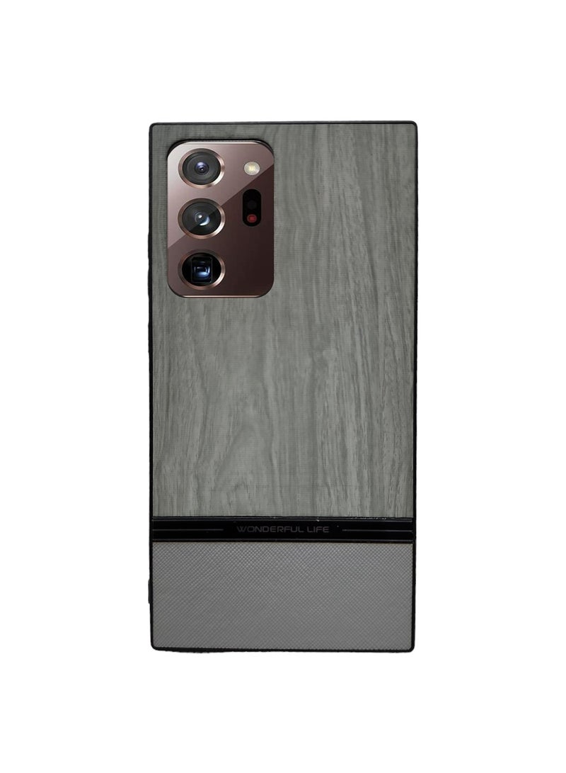 Elmo3ezz Shockproof Wood Grain Skin PU and TPU Shockproof Luxury Phone Case for Samsung Galaxy Note 20 ultra (Grey) - Image 1