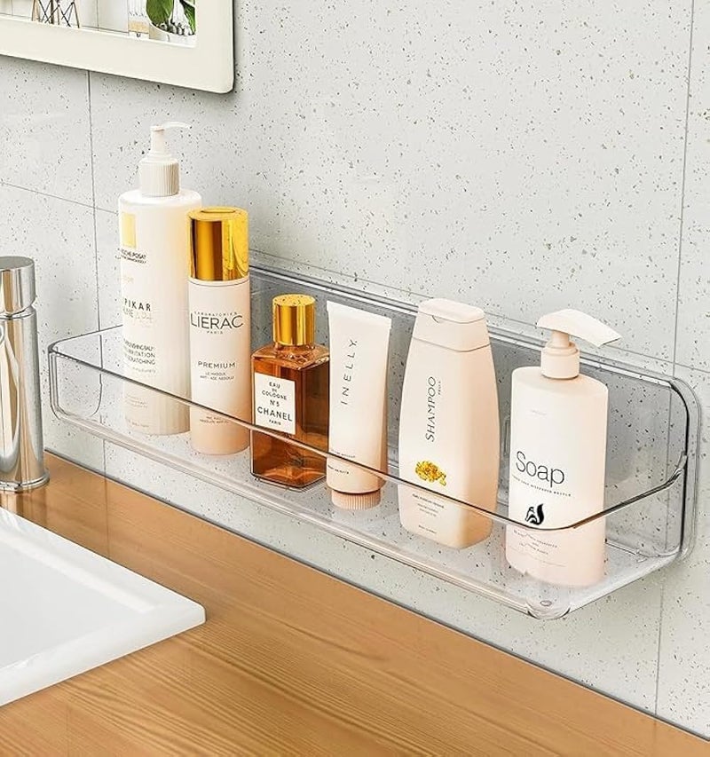 Shower shelves, Adhesive Clear Acrylic Bathroom Shower caddy Organizer, Transparent No Drilling Wall Mount Bathroom Storage - Image 1