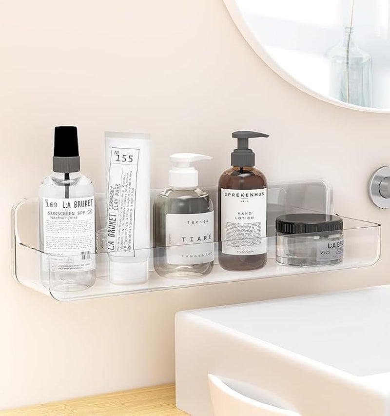 Shower shelves, Adhesive Clear Acrylic Bathroom Shower caddy Organizer, Transparent No Drilling Wall Mount Bathroom Storage - Image 3