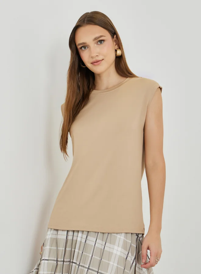 Take Two Take Two Solid Sleeveless Round Neck T-Shirt