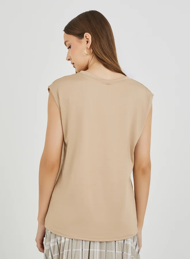 Take Two Take Two Solid Sleeveless Round Neck T-Shirt