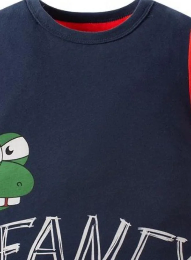 YUNIQEE Navy Blue Printed Short Sleeve Crew Neck T-Shirt