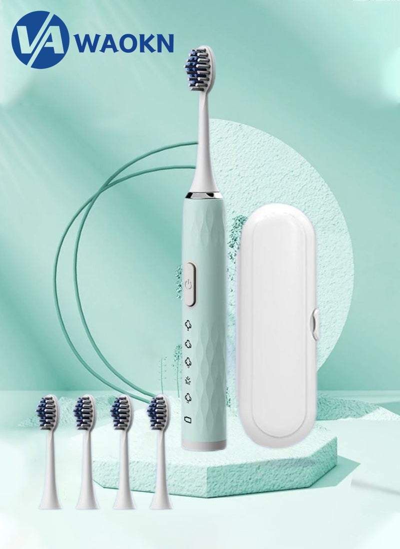 WAOKN Rechargeable Sonic Electric Toothbrush High-frequency Vibration IPX7 Waterproof Power Toothbrush 5 Modes Adjustable Smart Toothbrush with 5 Detachable Soft-bristle Brush Heads and 1 Travel box - Image 1