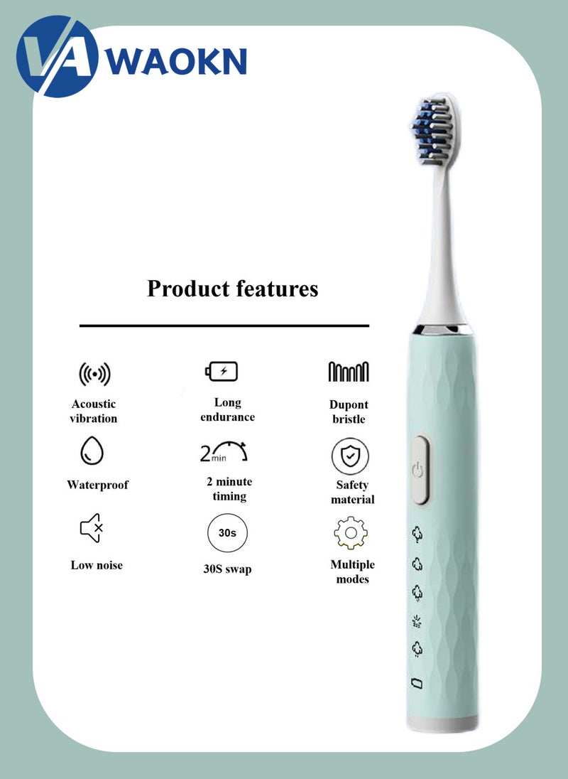 WAOKN Rechargeable Sonic Electric Toothbrush High-frequency Vibration IPX7 Waterproof Power Toothbrush 5 Modes Adjustable Smart Toothbrush with 5 Detachable Soft-bristle Brush Heads and 1 Travel box - Image 2