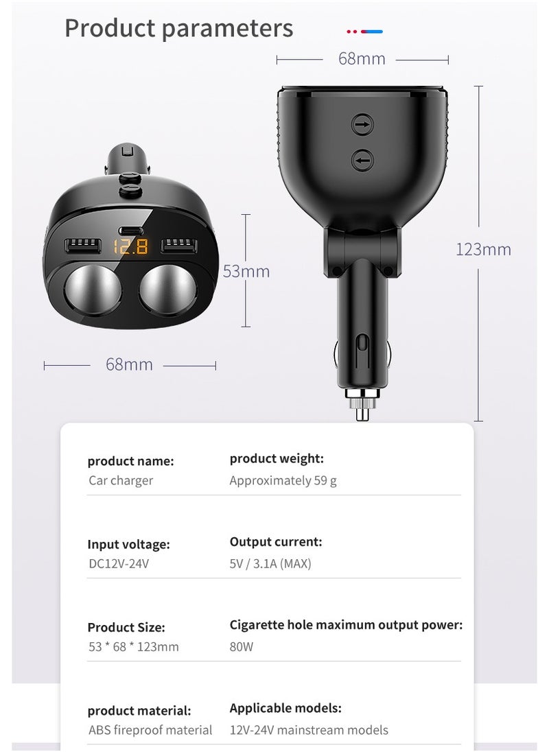 HouDeOS - 120W 3-in-1 Car Charger Splitter PD30w QC3.0 Lighter Adapter Car Lighter Socket Splitter with Switch - Image 1