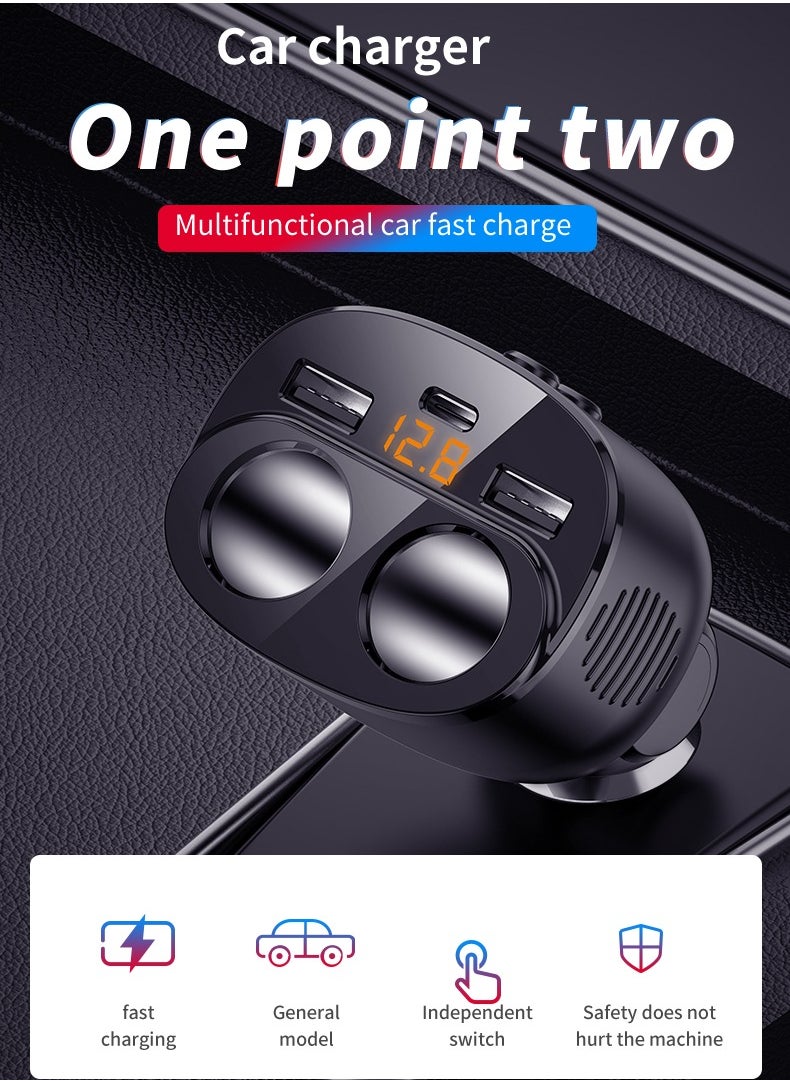 HouDeOS - 120W 3-in-1 Car Charger Splitter PD30w QC3.0 Lighter Adapter Car Lighter Socket Splitter with Switch - Image 1
