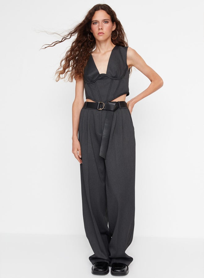 trendyol Anthracite Wide Leg Woven Trousers - Image 5