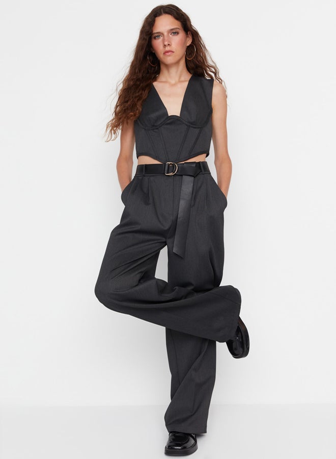 trendyol Anthracite Wide Leg Woven Trousers - Image 4