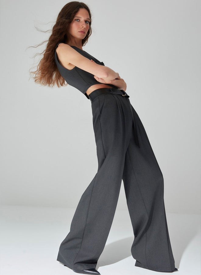 trendyol Anthracite Wide Leg Woven Trousers - Image 1