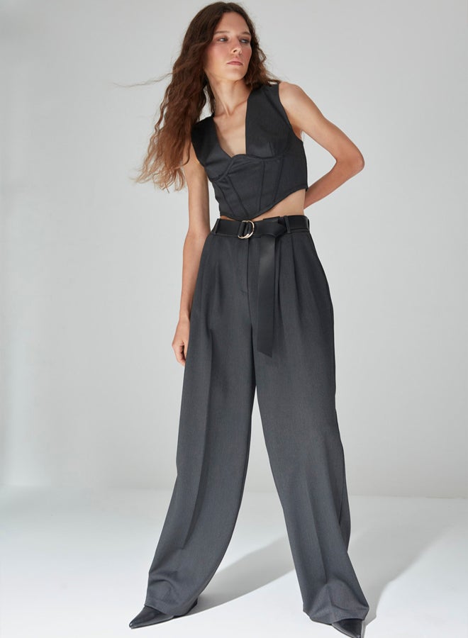 trendyol Anthracite Wide Leg Woven Trousers - Image 3